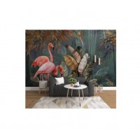 Modern Minimalist Tropical Plant Forest Flamingo Background Wall Mural