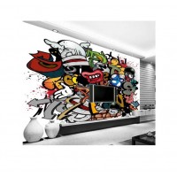 Colorful Cartoon Graffiti Bar Ktv Background Wall Mural