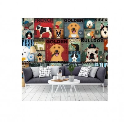 Custom Cartoon Funny Dog Living Room Fabric Wallpaper