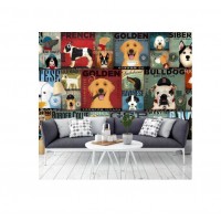 Custom Cartoon Funny Dog Living Room Fabric Wallpaper