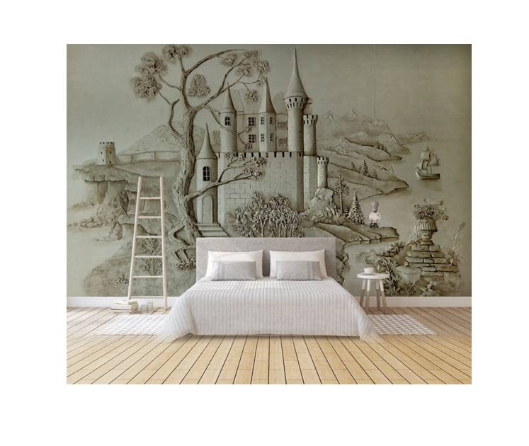 Embossed European Stereo Relief Gold Castle Wall Background Wall Murals