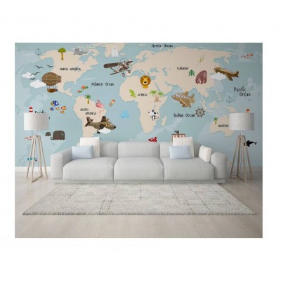 Hand Painted Wallpaper Nautical Animals Map Children Background Wall Covering